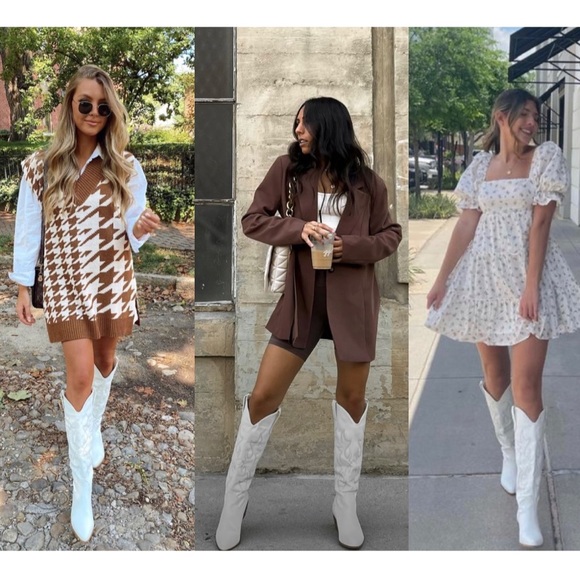 White Knee High Embroidered Cowboy Boots - Picture 9 of 9